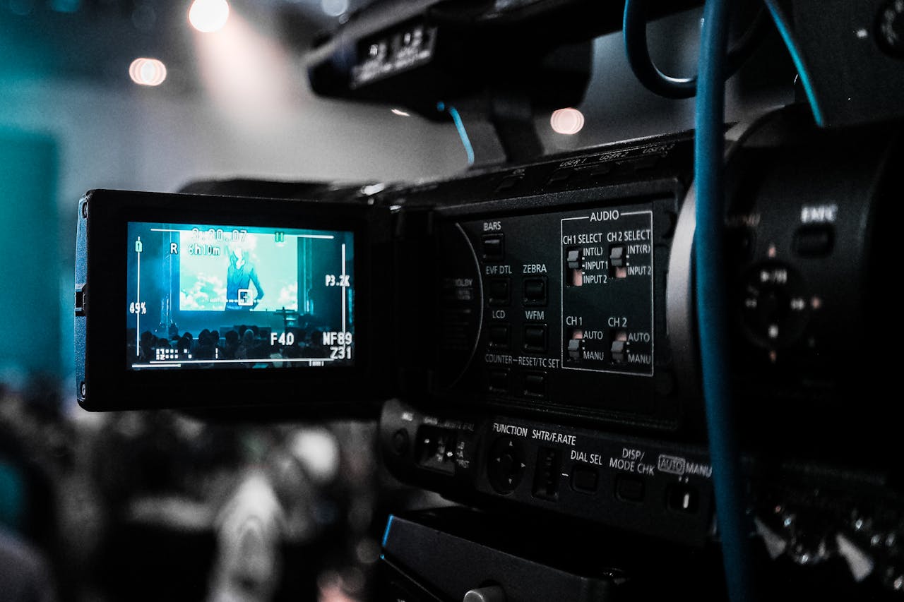 service-02 HD video camera capturing a live event; focus on screen and controls.